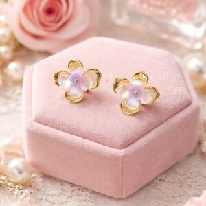 Elegant Gold and Iridescent Flower Earrings